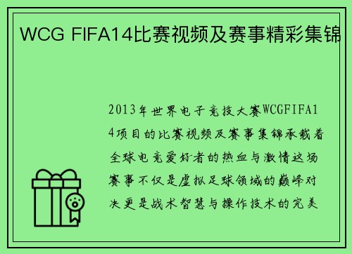 WCG FIFA14比赛视频及赛事精彩集锦
